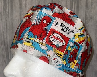 Surgical/Scrub Cap with ties in back - Spider-Man Comic Stri Print