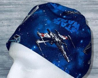 Surgical/Scrub Cap with ties in back - Blue Star Wars Print