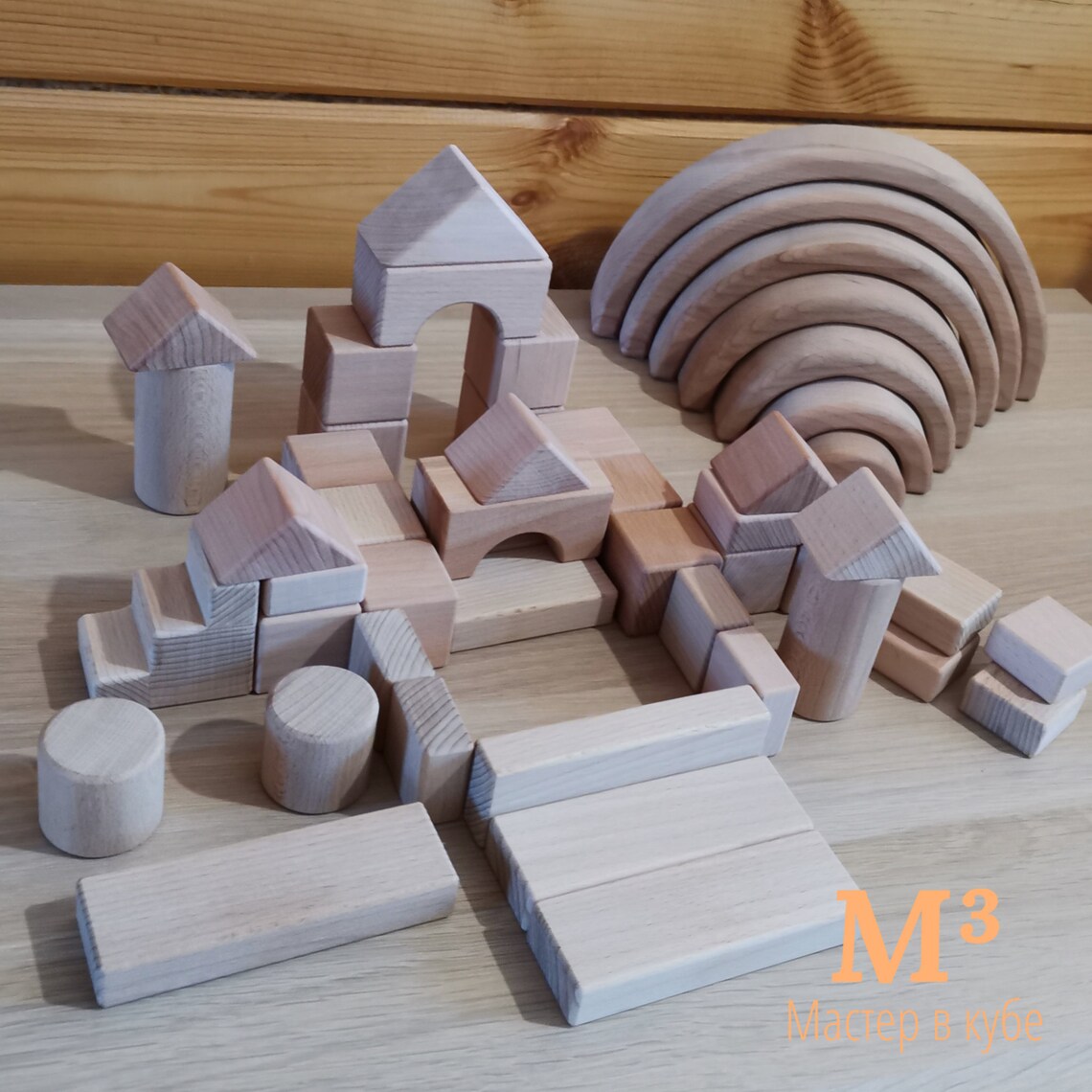 Wooden block building set L Etsy