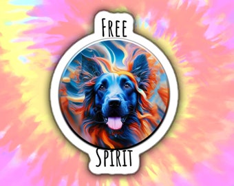 Free Spirit - bubble-free kiss-cut stickers, Laptop Sticker, Hippie Sticker, Tie Dye Sticker, Dog Lover, Dog Sticker