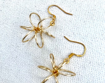 Gold Six Ring Drop Earrings