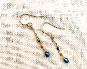 Colorful crystal with black pearl earrings