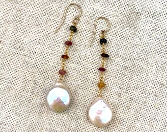 Colorful crystal with fresh water pearl earrings