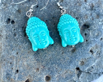 Eternal Buddha Beauty Turquoise Blue Dangling Earrings