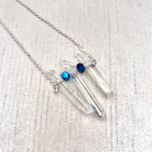3 Clear Crystal with blue Titanium plated hematite stone Sterling Silver Necklace