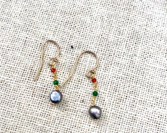 Colorful crystal with black pearl earrings