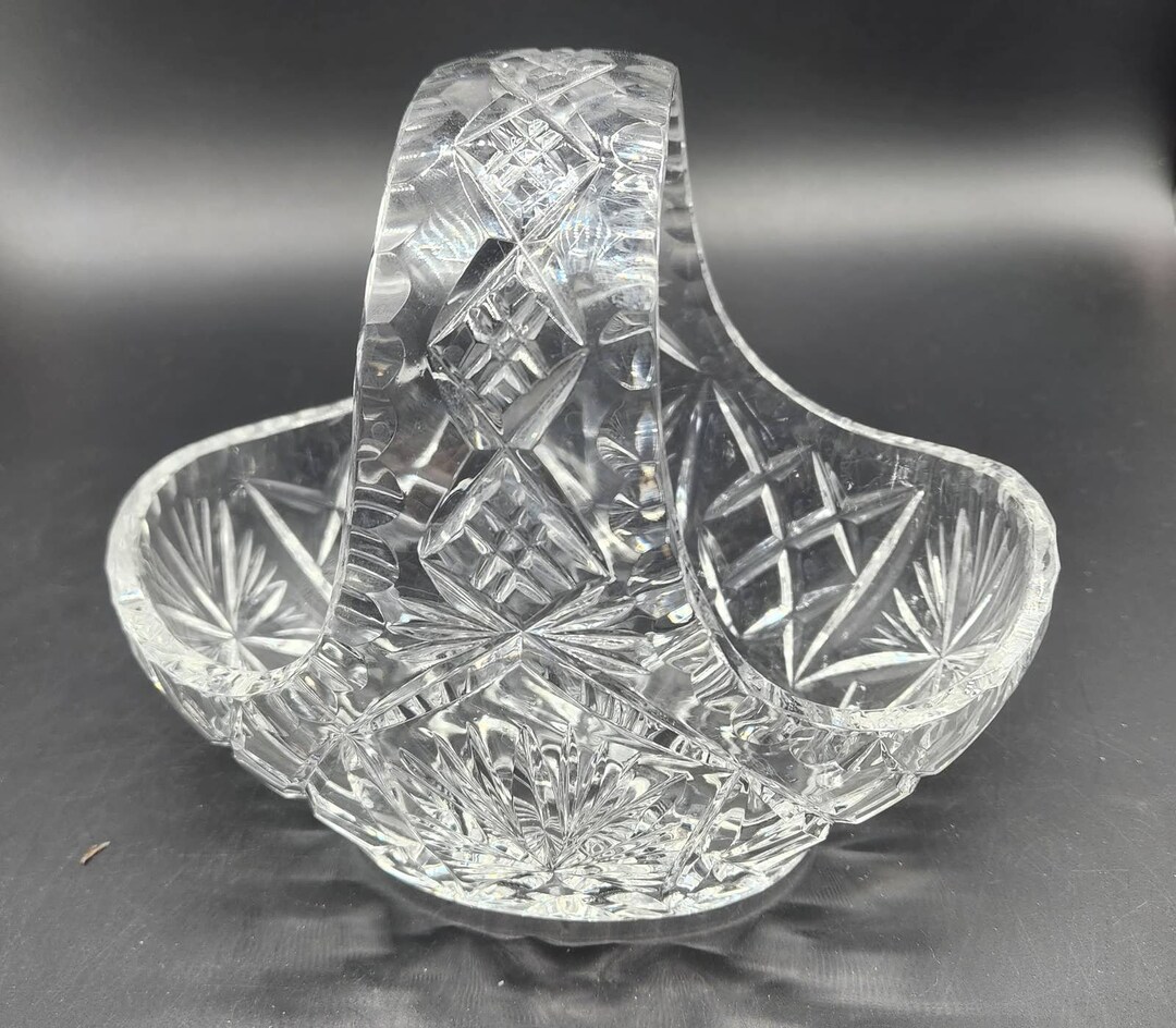 Vintage 24 Lead Crystal Cut Glass Basket Etsy
