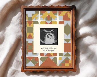 Personalized Ultrasound Print Baby Sonogram Keepsake Cozy Vintage Nursery Wall Art Patchwork Quilt Pattern Nursery Decor Digital Download
