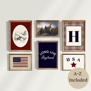 Galería de arte vintage americana para habitación infantil, dormitorio con temática de transporte, estilo americano clásico, arte mural para dormitorio con herencia americana, arte con la bandera americana