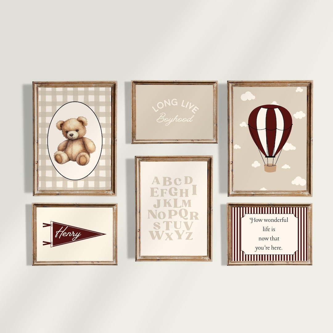 Boy Bear Nursery Gallery Wall, Bear Themed Bedroom, Vintage Teddy Bear ...