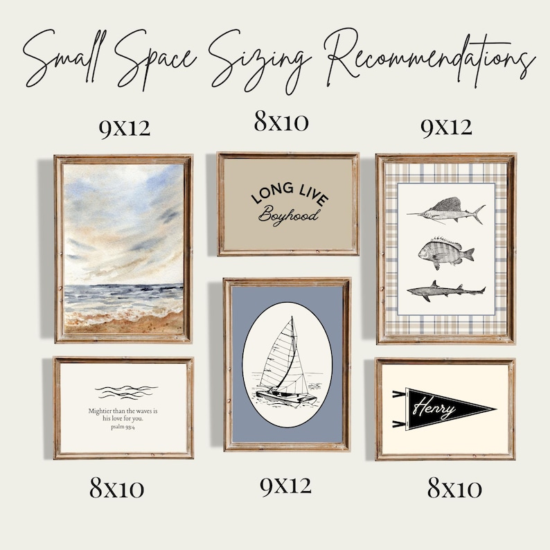 Vintage Boat Nursery and Kids Gallery Wall: Custom Name Pennant, Long Live Boyhood, Bible Verse Psalm 93, Ocean Waves, Sailboat, Fish image 6