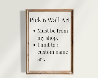 Aangepaste galerij muurkunst afdrukbaar: kies 6 ontwerpen (alleen digitale download)