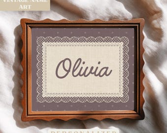 Personalized Girls Nursery Name Wall Art Printable Vintage Inspired Lace Doily Custom Name Design, Digital Download