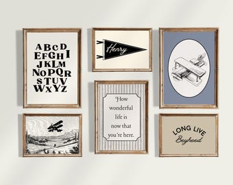 Vintage Airplane Nursery Gallery Wall, Transportation Bedroom, Vintage Planes Nursery, Aviation Bedroom Wall Art, Printable Nursery Wall Art