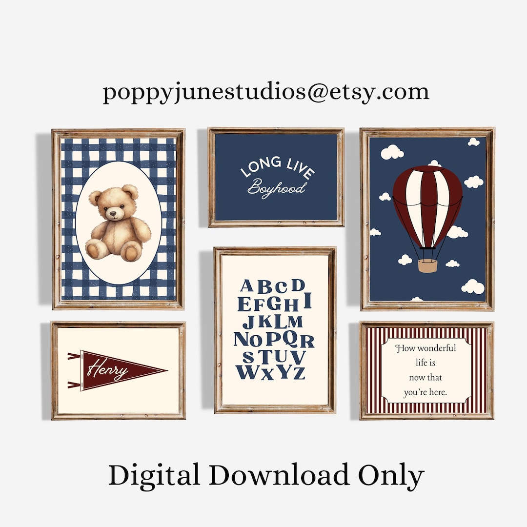 Boy Bear Nursery Gallery Wall, Bear Themed Bedroom, Vintage Teddy Bear ...