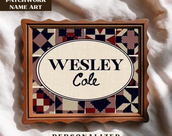 Personalized Nursery Name Wall Art Printable Custom Colorful Patchwork Kids Bedroom Design, Digital Download, Baby Name Sign
