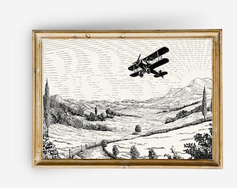 Decoración de pared infantil con temática de aviones vintage, dormitorio con temática de transporte, decoración infantil con aviones vintage, decoración de pared para dormitorio con temática de aviación, decoración de pared infantil imprimible