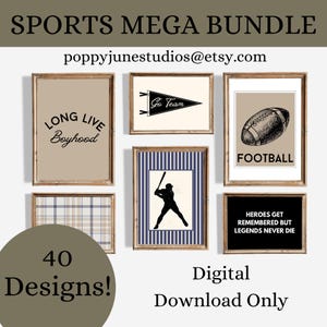 Sports Nursery Gallery Wall Mega Bundle, Sports Themed Bedroom, Vintage Sports Nursery, Printable Sports Art, Classic Sporty Playroom Decor