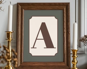 Personalized Nursery Wall Art, A-Z Initial Print, Baby Boy Nursery Decor, Printable Nursery Wall Art, Classic Monogram, Digital Download