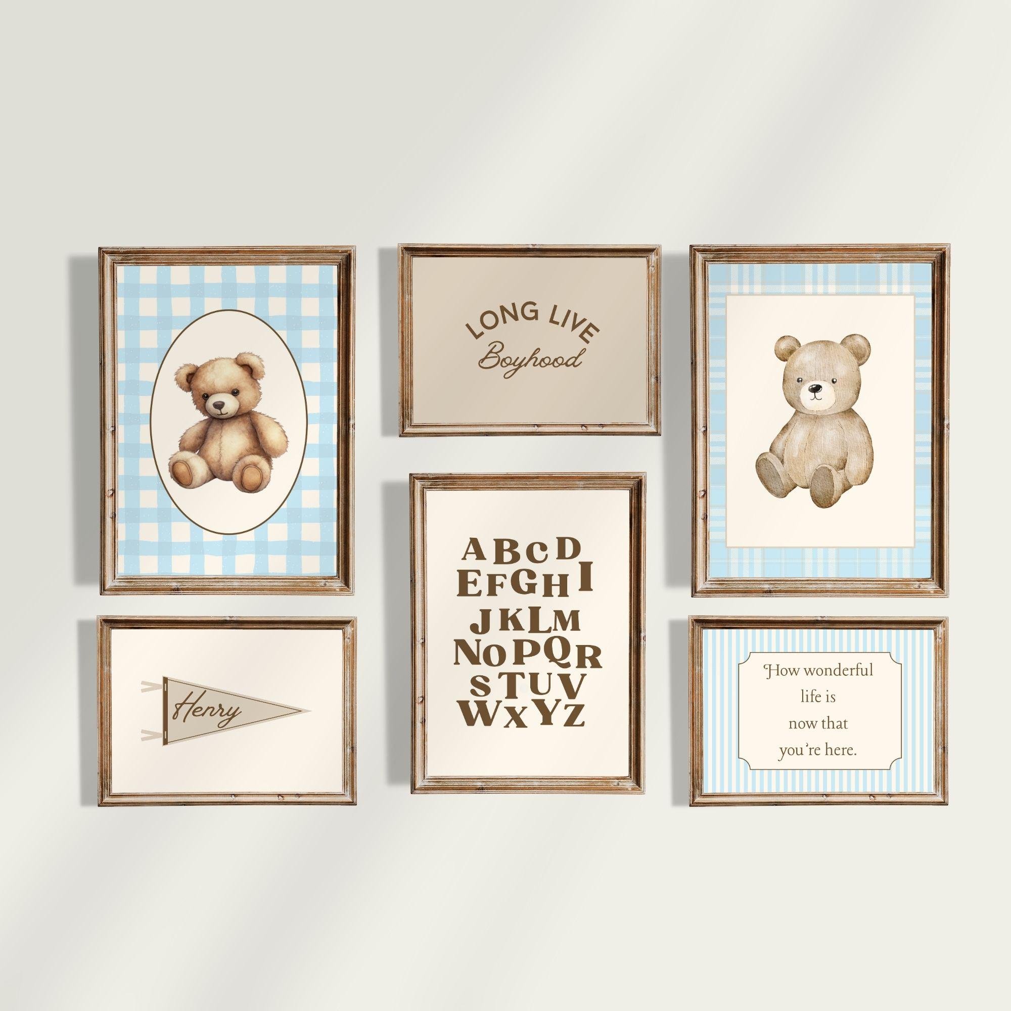 Boy Bear Nursery Gallery Wall, Bear Themed Bedroom, Vintage Teddy Bear ...