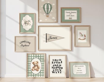 Boy Bear Nursery Gallery Wall, Bear Themed Bedroom, Vintage Teddy Bear Nursery, Classic Nursery Wall Hot Air Balloon Nursery Wall Art