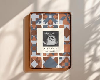 Personalized Ultrasound Print Baby Sonogram Keepsake Cozy Vintage Americana Wall Art Patchwork Quilt Pattern Nursery Decor Digital Download