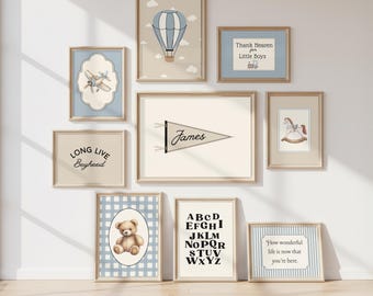Boy Bear Nursery Gallery Wall, Bear Themed Bedroom, Vintage Teddy Bear Nursery, Classic Nursery Wall Hot Air Balloon Nursery Wall Art