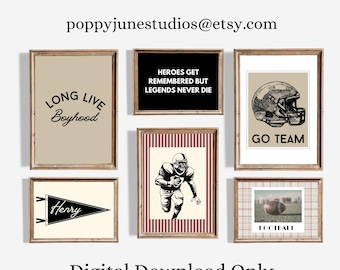 Football Nursery Gallery Wall, Sports Themed Bedroom, Vintage Sports Nursery, Printable Gallery Art Wall, Classic Sporty Nursery, Playroom
