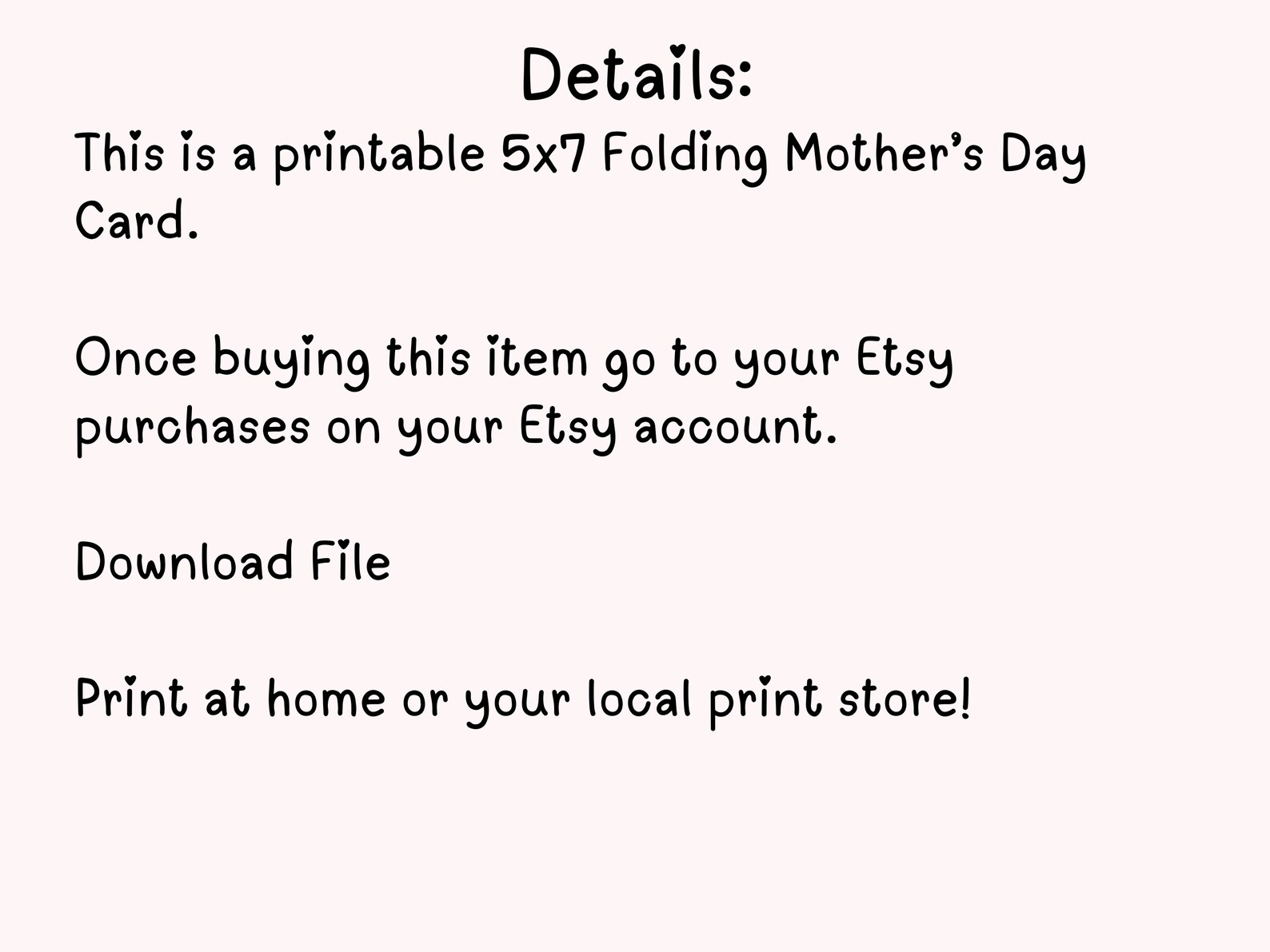 Printable Folded Mother's Day Card DIY Instant Digital Download List ...