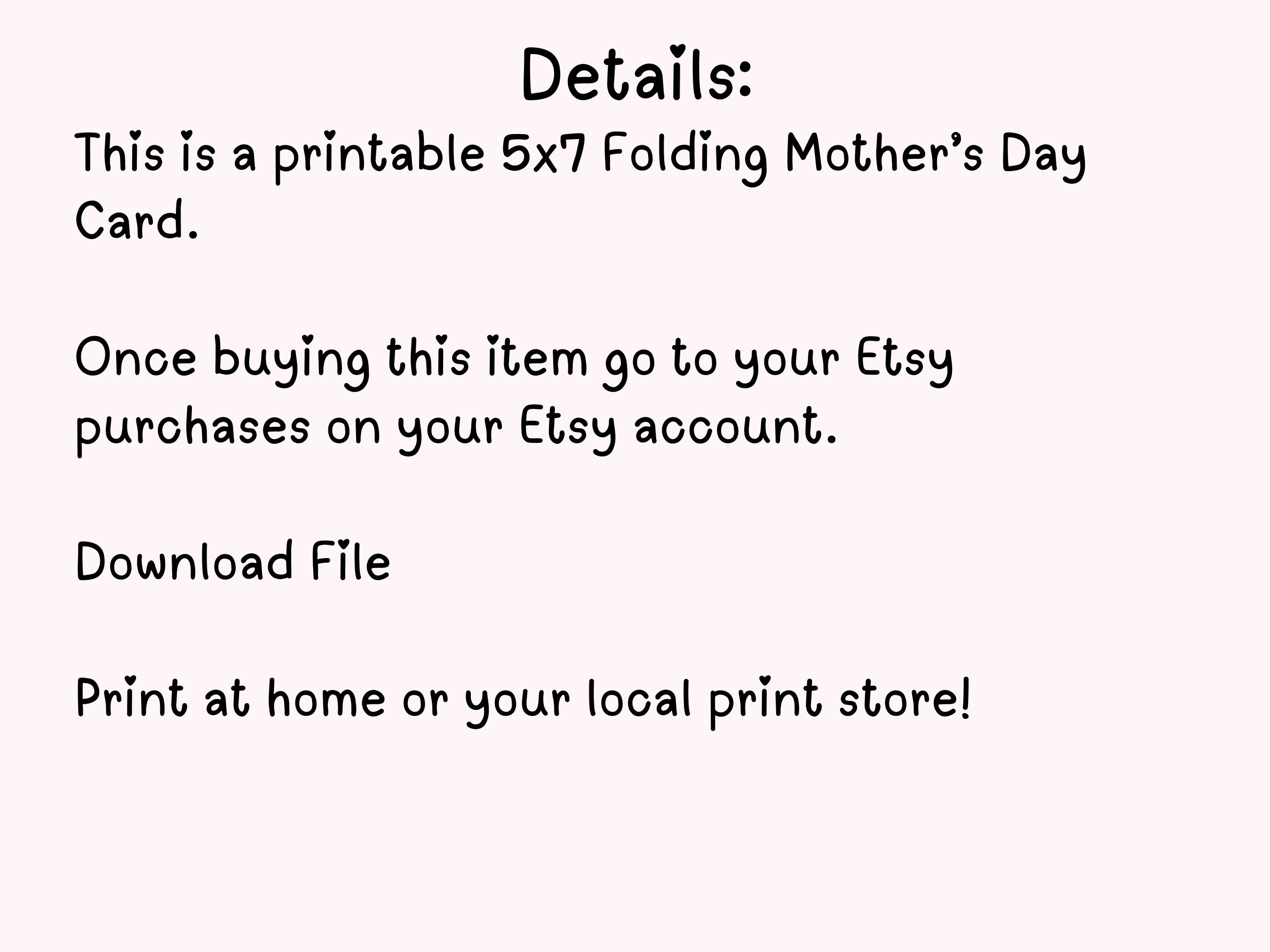 Printable Folded Mother's Day Card DIY Instant Digital Download List ...