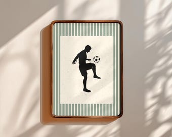 Green Striped Boys Soccer Nursery Wall Art Soccer Silhoutte Vintage Sports Nursery Designs Wall Decor Digital Download Printable Sporty
