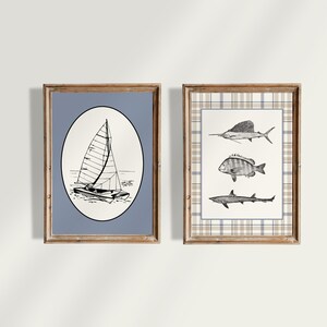Vintage Boat Nursery and Kids Gallery Wall: Custom Name Pennant, Long Live Boyhood, Bible Verse Psalm 93, Ocean Waves, Sailboat, Fish image 4
