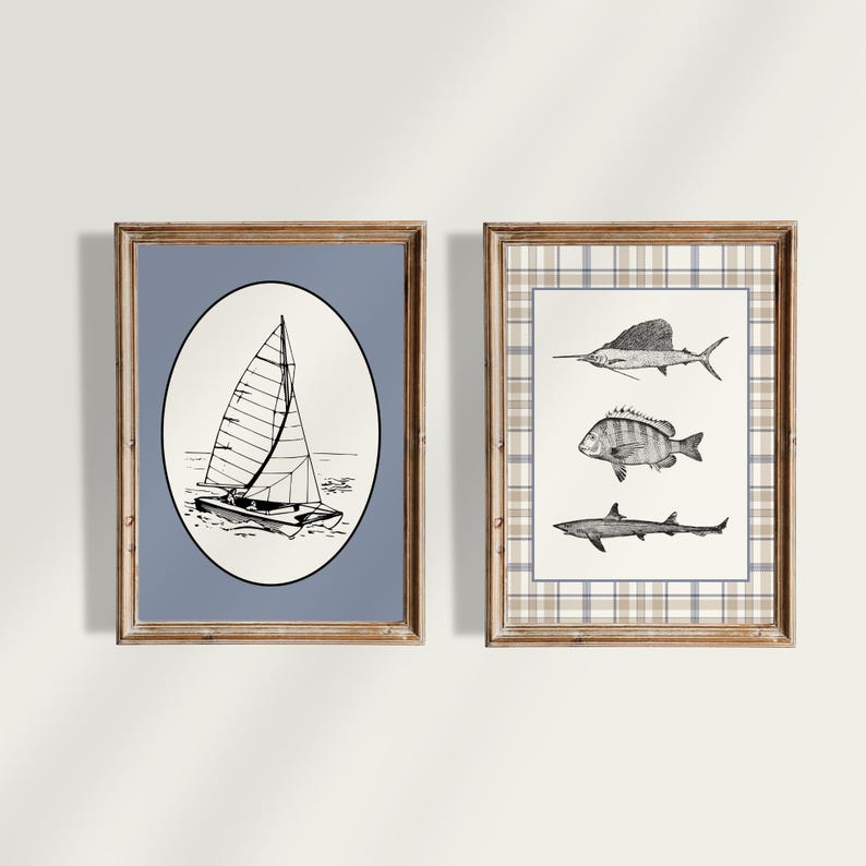 Vintage Boat Nursery and Kids Gallery Wall: Custom Name Pennant, Long Live Boyhood, Bible Verse Psalm 93, Ocean Waves, Sailboat, Fish image 4