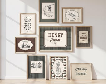 Personalized Toddler & Baby Boys Vintage Golf Gallery Wall Art Bundle Set of 9: Custom Name, Sports Illustrations, Quotes, Alphabet