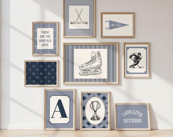 Vintage Hockey Nursery Wall Art Set Hockey Gallery Wall Boys Hockey Room Decor Modern Hockey Prints Hockey Nursery Decor Sports Bedroom