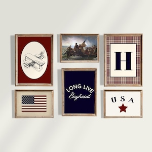 Vintage Americana Kinderzimmer-Galeriewand, Transport Schlafzimmer, klassische Americana, amerikanisches Erb-Schlafzimmer Wandkunst, amerikanische Flaggen-Kunst