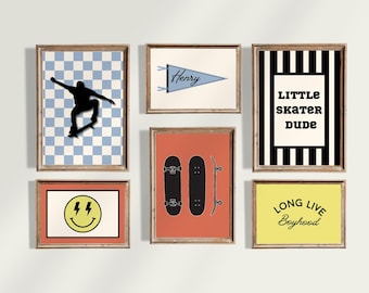 Retro Skateboard Nursery Gallery Wall, Little Skater Dude Bedroom, Skater Big Boy Room, Skateboard Bedroom Wall Art, Toddler Art Playroom