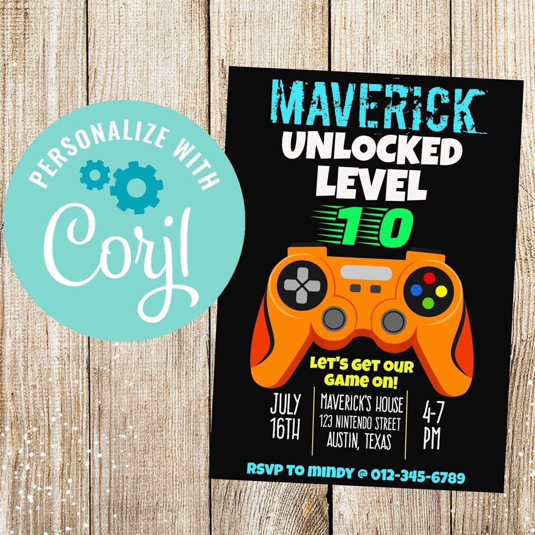 Editable Gamer Birthday Invitation Personalize and Print Birthday ...