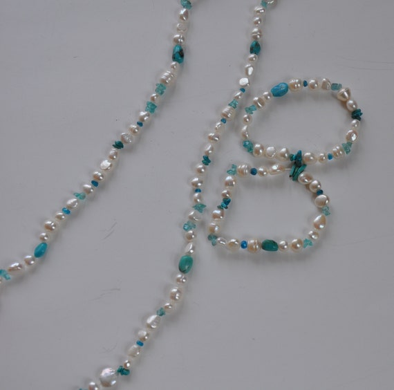 Fresh water pearls and turquoise necklace and bra… - image 4