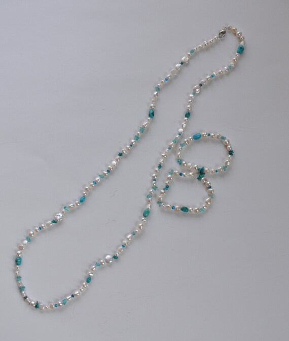 Fresh water pearls and turquoise necklace and bra… - image 3