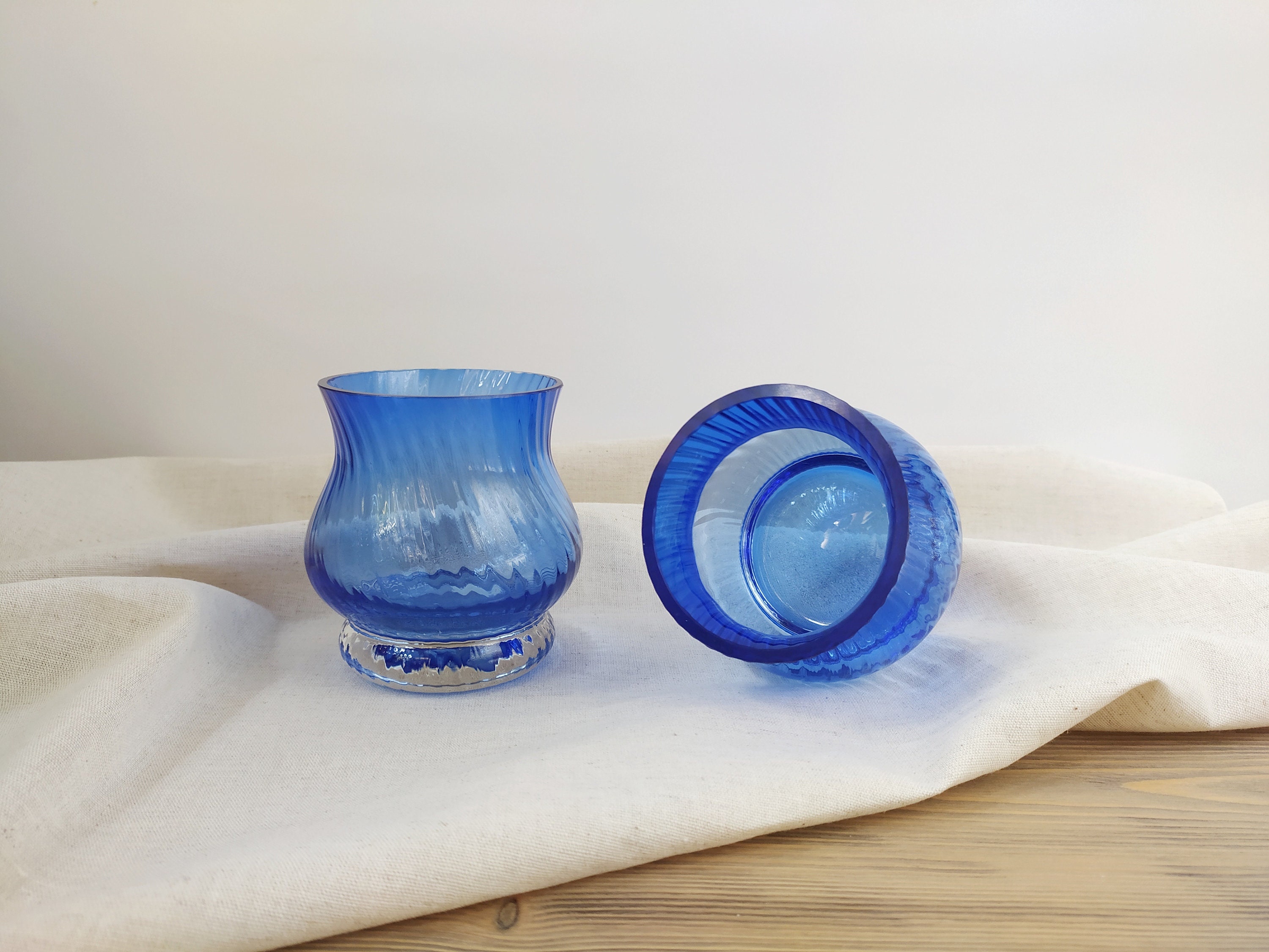 Vintage Blue Glass Bud Vase Clear Blue Glass Vase Etsy