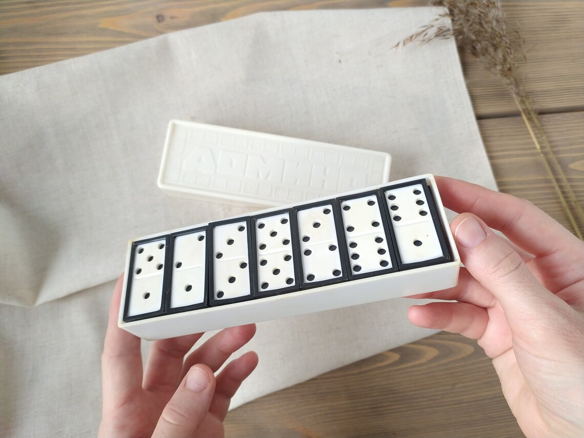 Vintage Domino Set in Original Plastic Box Domino set black Etsy