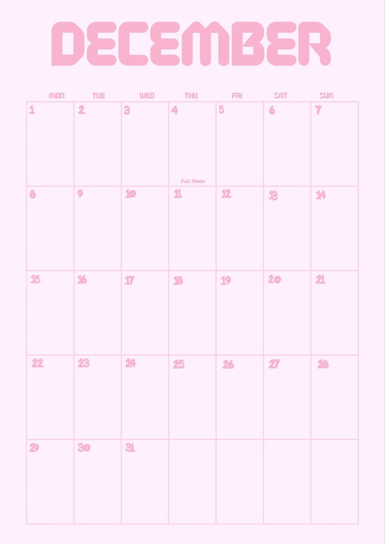Baby Pink 2025 Calendar, Full Moon Dates, Printable Calendar 2025 Etsy