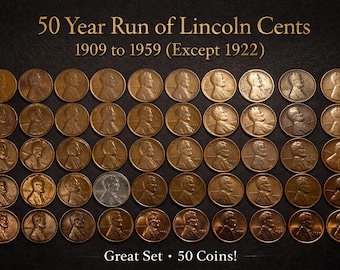 50 Fifty year Coin run (years 1909-1959) Lincoln (except 1922) - a great starter or filler set or introduction to collecting wheat pennies