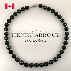 10,5 mm-11 mm blanc noir (vert paon) véritable perle de culture d'eau douce simple brin en argent 925 fermoir de haute qualité collier de 18 pouces