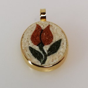 Micro Mosaic 18K Solid Gold High Quality Hand Made Pendant Tulip Flower Perfect Finishing Master Piece Design Perfect Fancy Love Gift