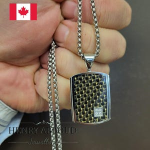 Catena da uomo in acciaio inossidabile di alta qualità e un grande ciondolo con 4 diamanti bianchi naturali, regalo perfetto per lui, può essere utilizzato come targhetta per cani