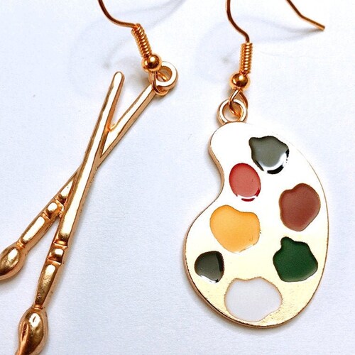 Artist Earrings Paint Blush Painting Palette Earrings Etsy