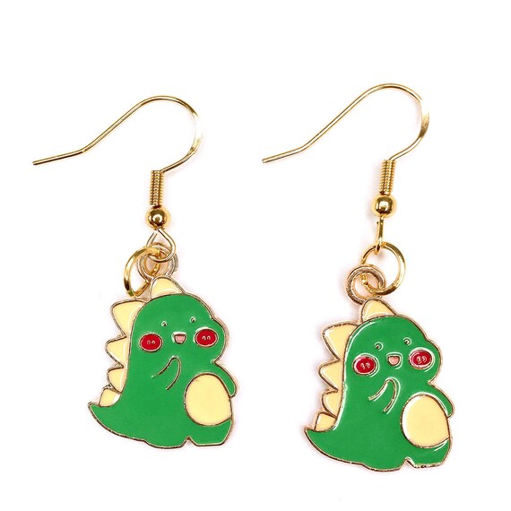 Baby Godzilla Earrings Dinosaur Earrings Green Earrings Etsy