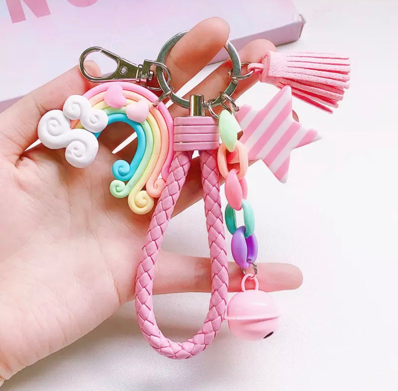 Kawaii Rainbow Keychains Set Cute Keychains Bell Etsy